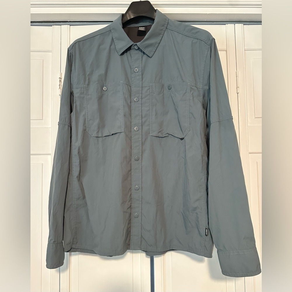 REI Co-Op Mens Shirt Large Long Sleeve Green Gray Vented Nylon Hike Camp Fish